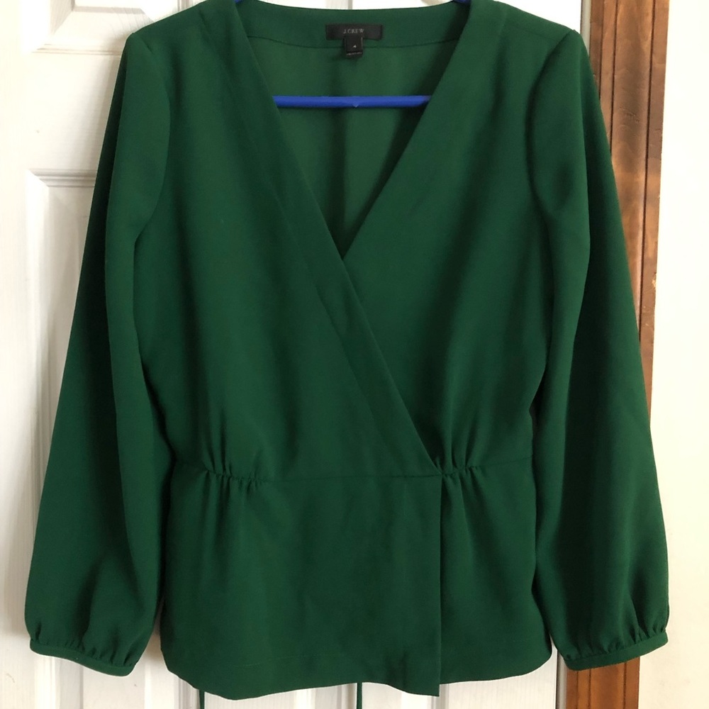 J. Crew Green Wrap Top Size 4